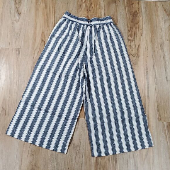 🔺️Madewell Cream & Blue Striped Huston Wide Leg Linen Pants XSmall - Picture 4 of 9